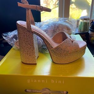 gianni bini kemara open toe embellished glitter platform heels Eva nude